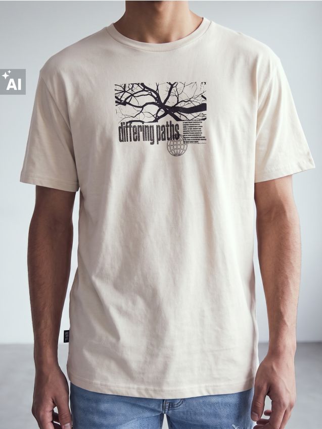 Sinsay - Tricou comfort din bumbac cu imprimeu - nude