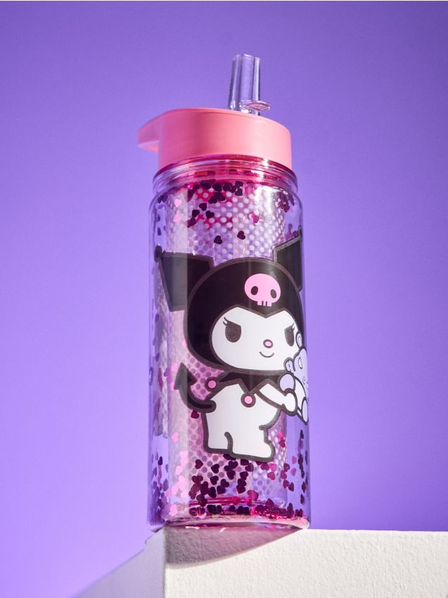 Sinsay - Sticlă pentru apă cu pai, mâner și confetti decorative Kuromi - multicolor
