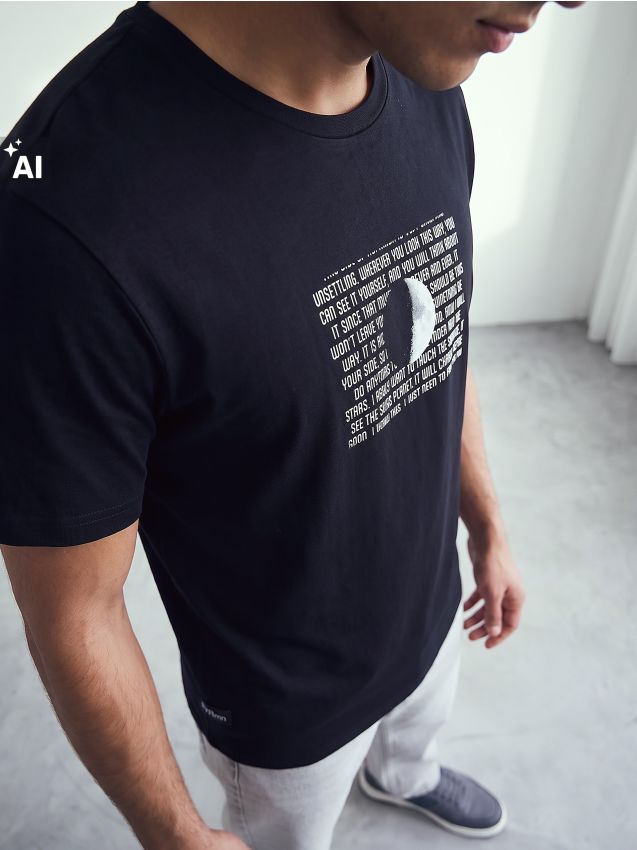 Sinsay - Tricou din bumbac cu motiv de lună - negru