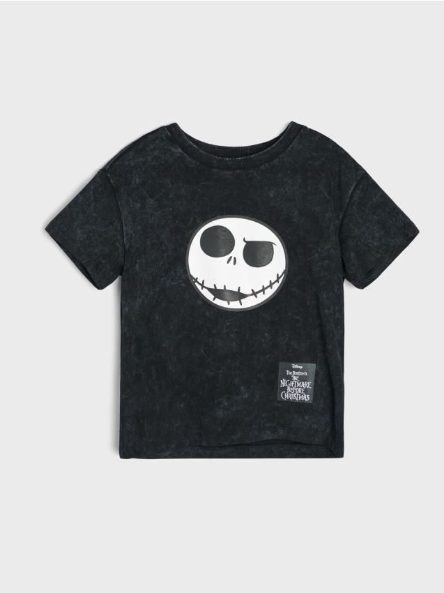 Sinsay - Tricou din bumbac cu efect de prespălare The Nightmare Before Christmas - negru