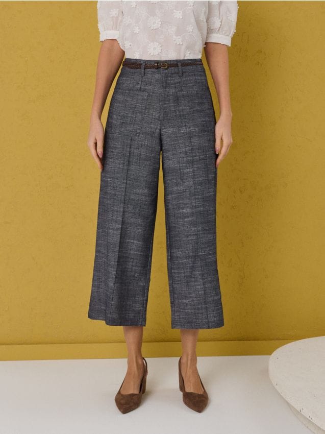 Sinsay - Spodnie cullote z domieszką lnu - niebieski