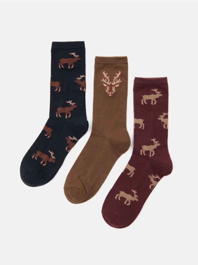 Sinsay - 3-pack čarapa s pamukom s motivom jelena