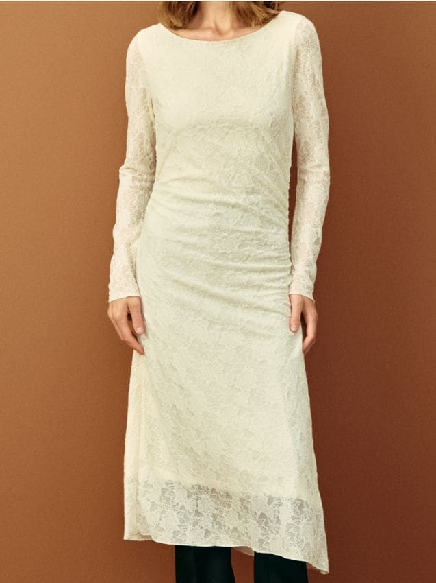Sinsay - Rochie cu pliuri - crem