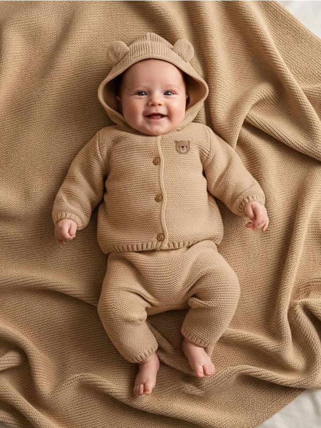 Sinsay - Bawełniana kurtka z uszkami 3D na kapturze - beżowy