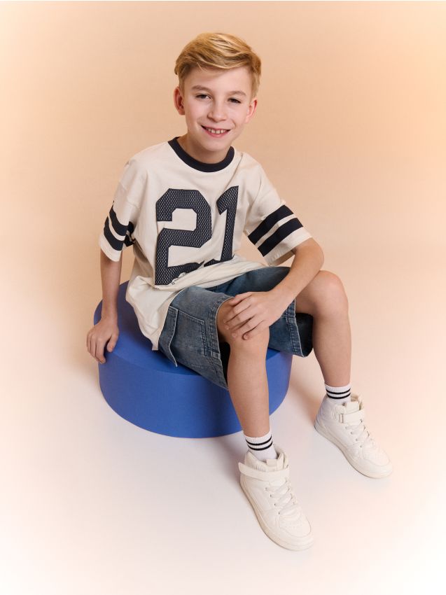 Sinsay - Tricou din bumbac cu imprimeu - crem