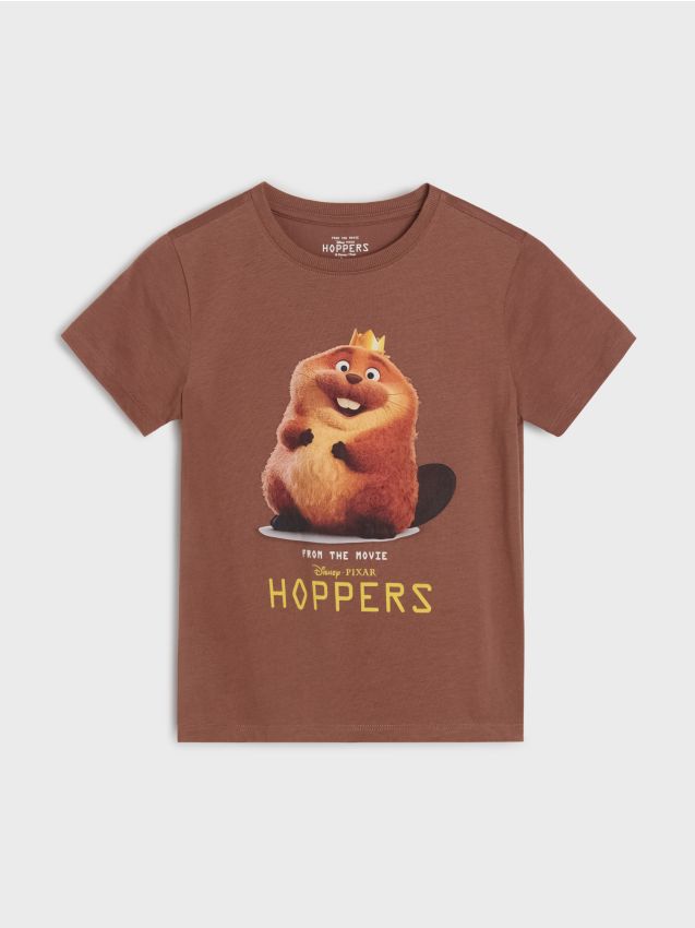 Sinsay - Tricou din bumbac cu imprimeu Hoppers - maro