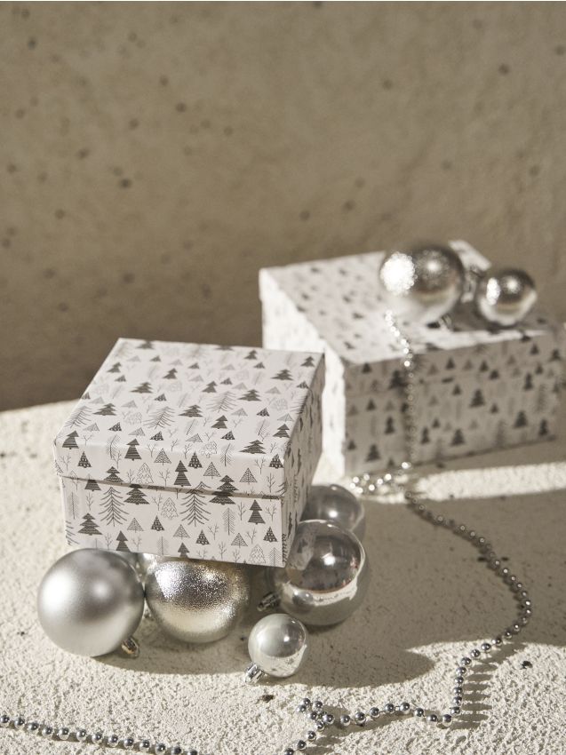 Sinsay - Cutii cadou de Crăciun cu imprimeu de brazi 2 pack - argintiu