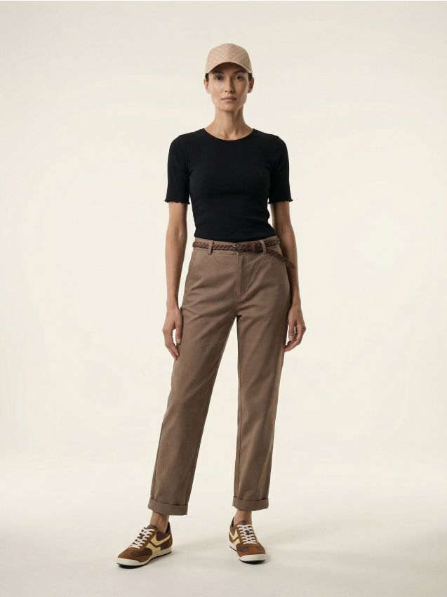 Sinsay - Pantaloni chino cu curea - bej