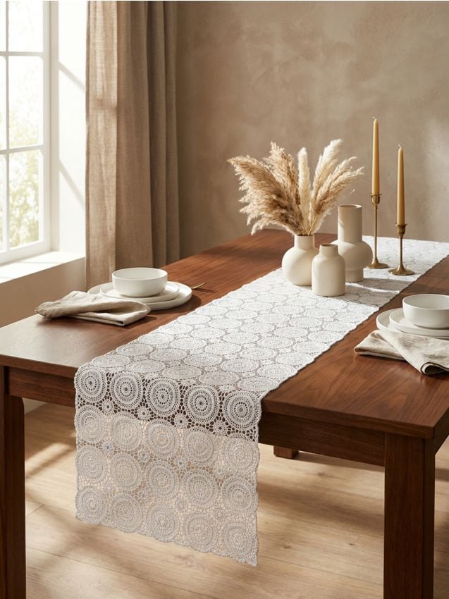 Sinsay - Traversă de masă ajurată - alb