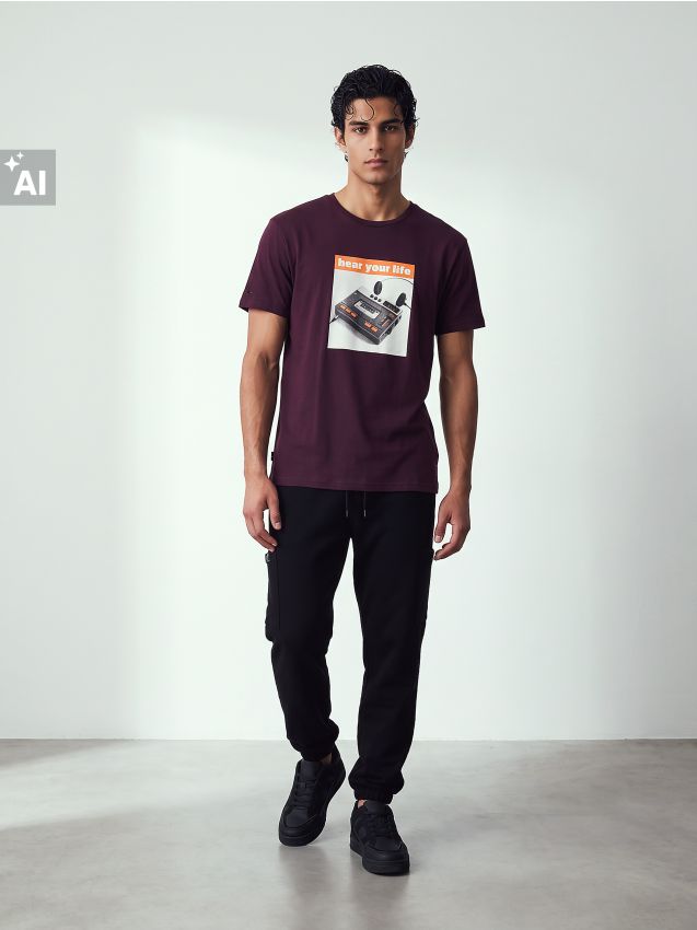 Sinsay - Tricou din bumbac cu imprimeu - bordo