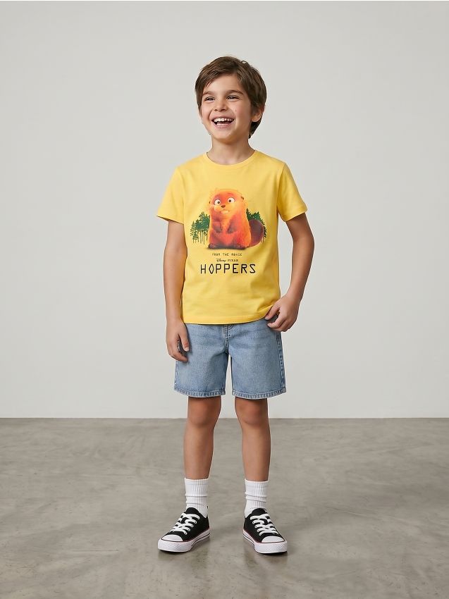 Sinsay - Tricou din bumbac cu imprimeu Hoppers - galben