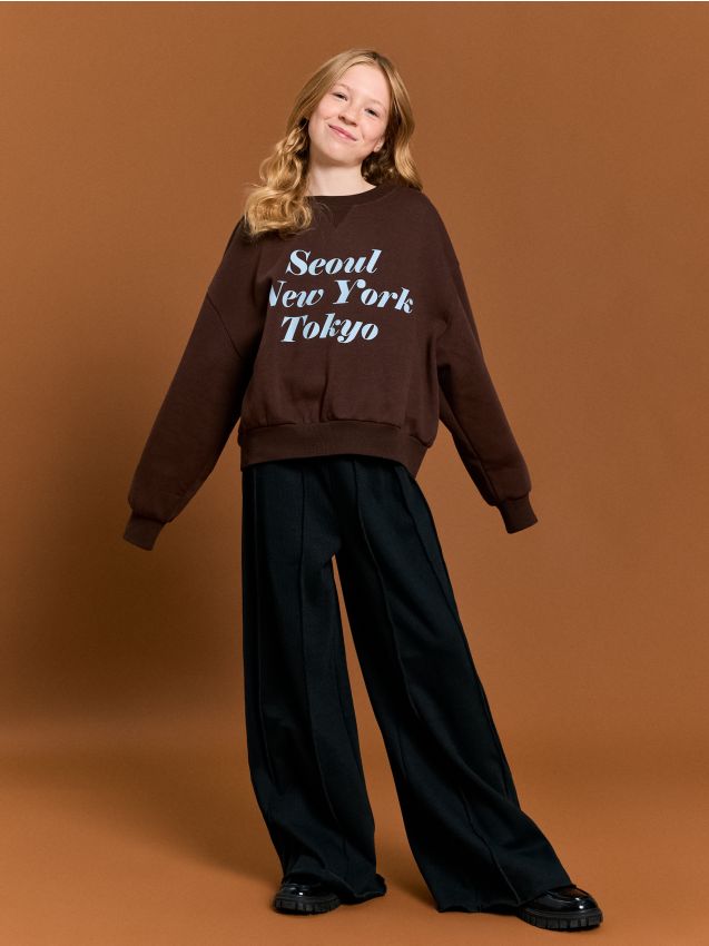 Sinsay - Pantaloni wide leg căptușiți - negru