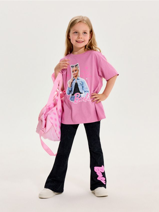 Sinsay - Bawełniane legginsy flare Barbie - czarny