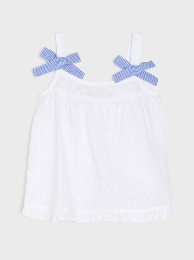 Sinsay - Bluză din bumbac cu bretele cu broderie și funde - alb