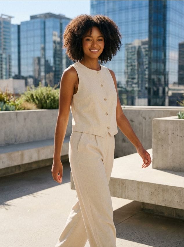 Sinsay - Pantaloni largi cu amestec de in - nude