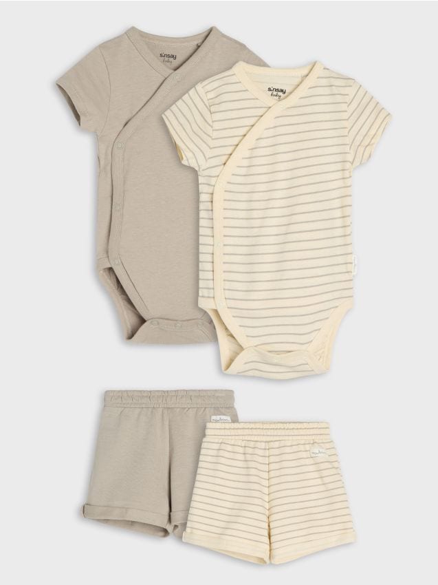 Sinsay - Set: body și pantaloni scurți 2 pack - crem