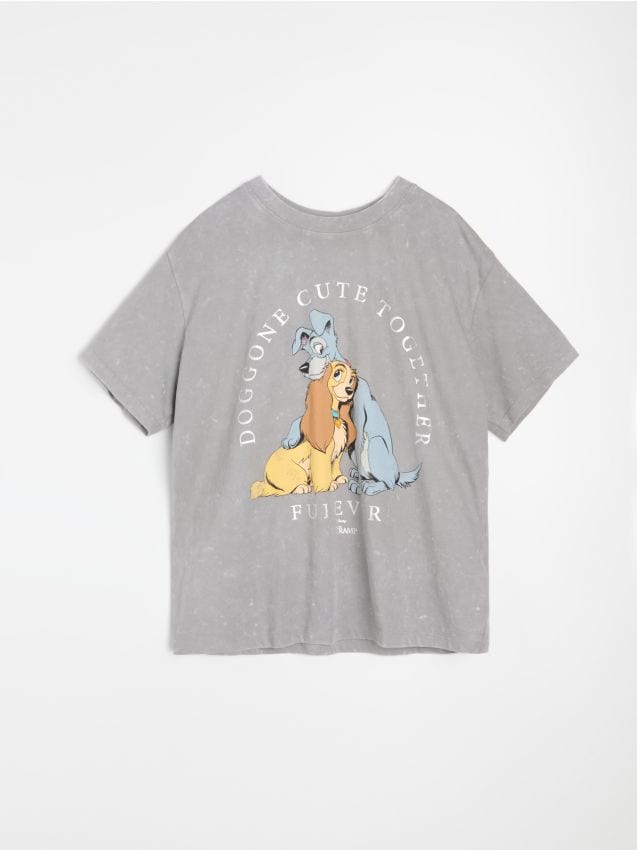 Sinsay - Tricou din bumbac cu efect prespălat și imprimeu Disney - gri deschis