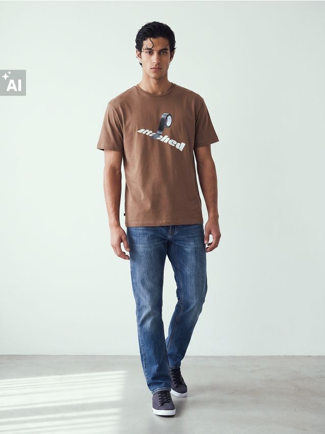 Sinsay - Tricou din bumbac cu imprimeu - brun-auriu