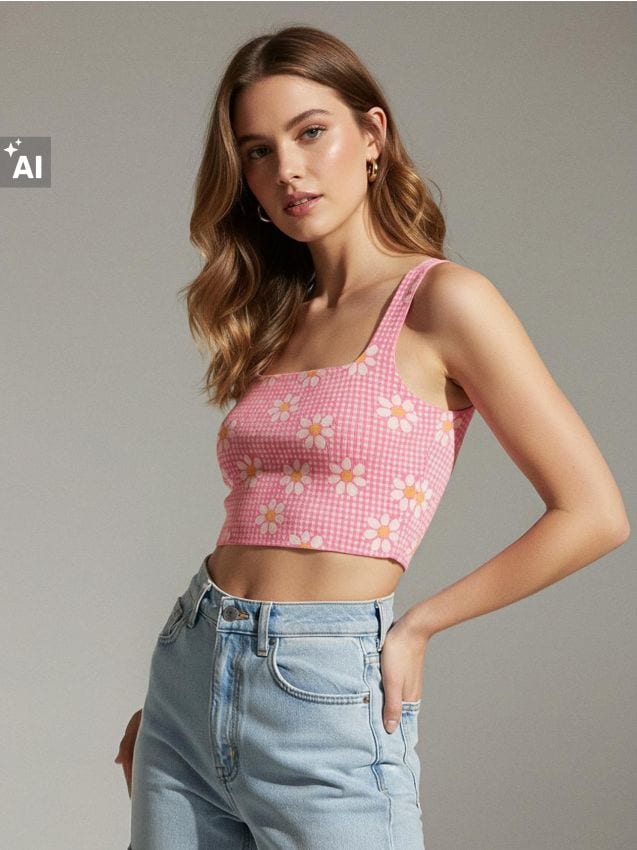 Sinsay - Crop top cu bretele și model floral - multicolor