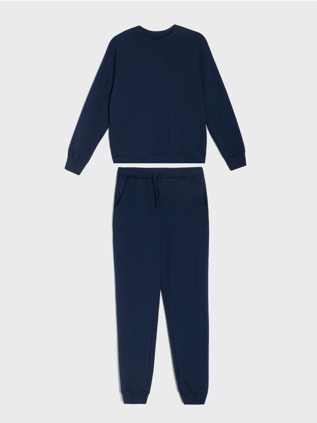 Sinsay - Dvojdielna tepláková súprava z bavlny - tmavomodrá