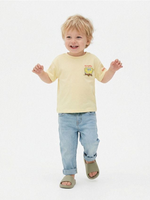 Sinsay - Tricou din bumbac cu imprimeu SpongeBob - galben-deschis
