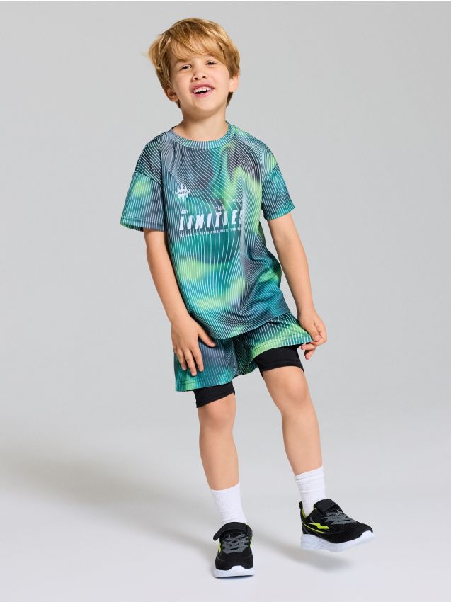 Sinsay - Set sport cu uscare rapidă: tricou și pantaloni scurți cu colanți Active - verde