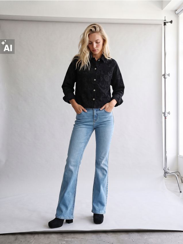 Sinsay - Blugi flare low waist cu efect prespălat - albastru