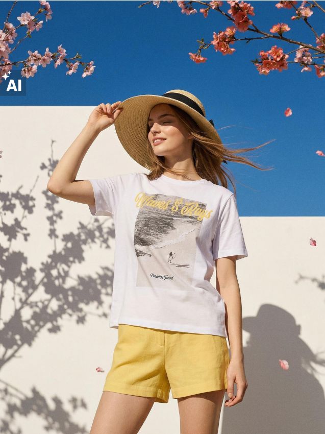 Sinsay - Tricou oversize din bumbac cu imprimeu - alb