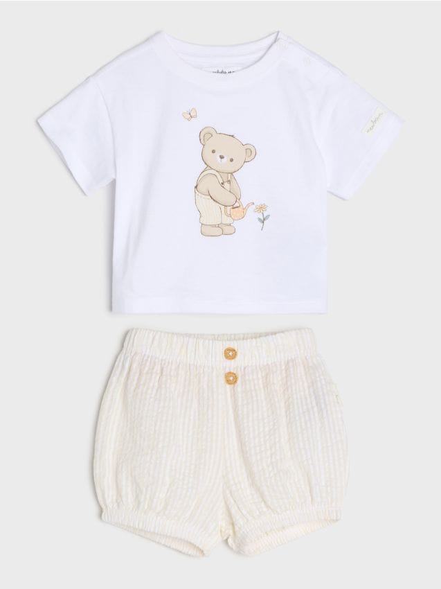 Sinsay - Set din bumbac: tricou și pantaloni scurți - alb