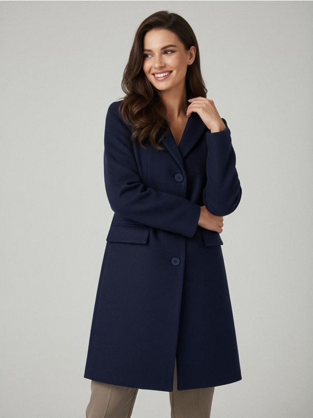 Sinsay - Palton lung cu amestec de lână - bleumarin