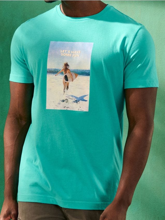 Sinsay - Tricou cu imprimeu - acvamarin