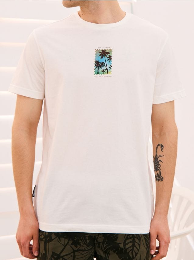 Sinsay - Tricou cu imprimeu - crem
