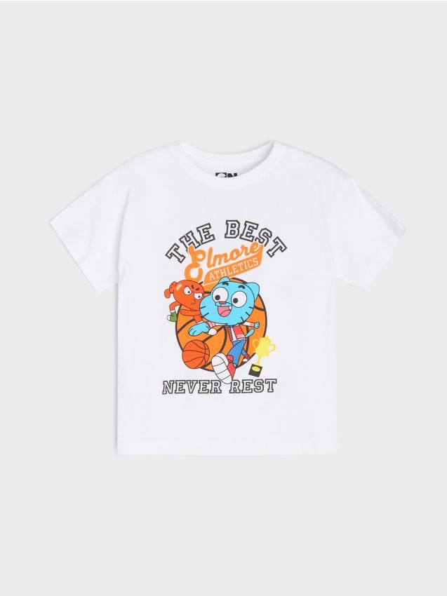 Sinsay - Tricou din bumbac cu imprimeu The Amazing World of Gumball - alb