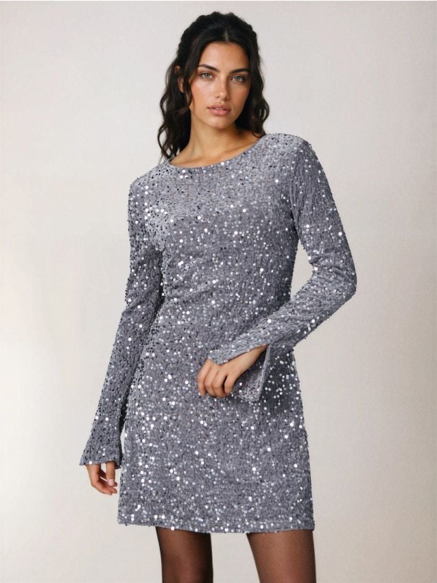 Sinsay - Rochie mini cu paiete - argintiu