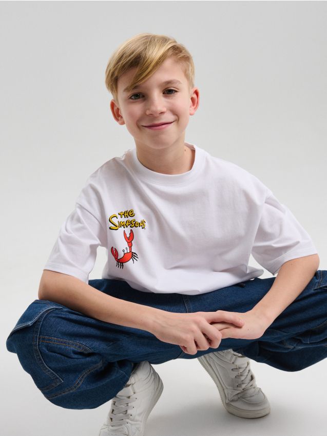 Sinsay - Tricou din bumbac cu imprimeu The Simpsons - alb