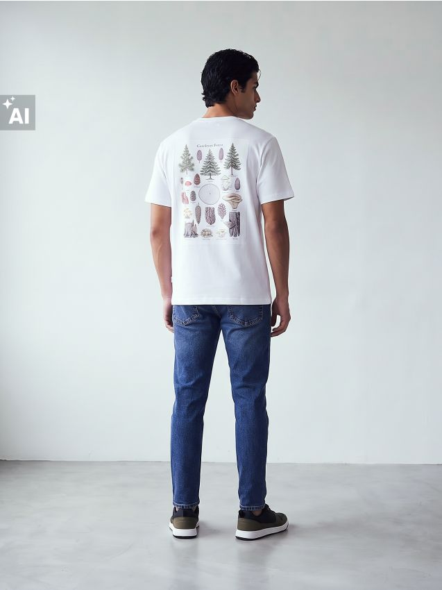 Sinsay - Tricou din bumbac cu motiv de pădure - alb