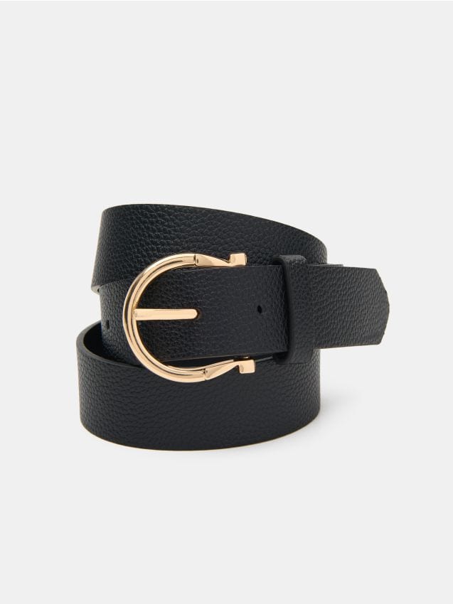 Sinsay - Curea din piele ecologică cu textură granuloasă - negru