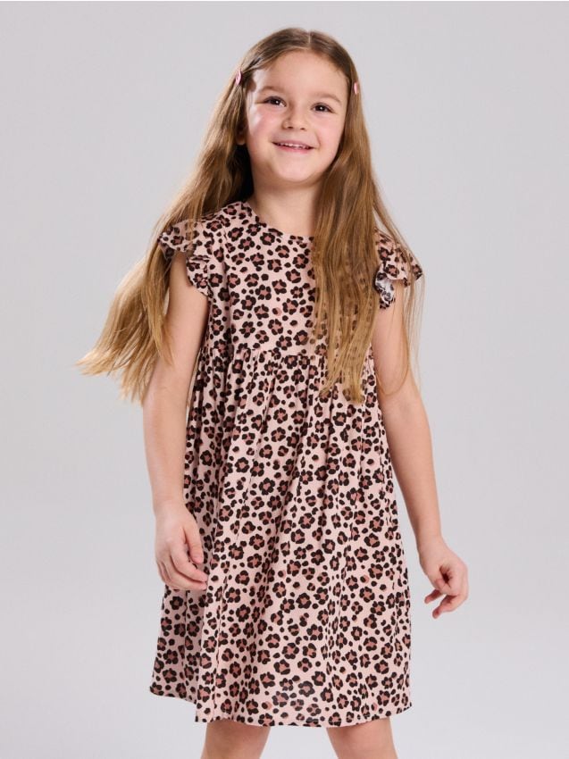 Sinsay - Wiskozowa sukienka mini ze wzorem w panterkę - beżowy