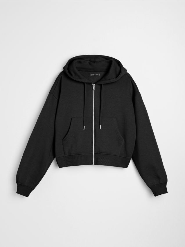 Sinsay - Bluza z kapturem z zapięciem - czarny