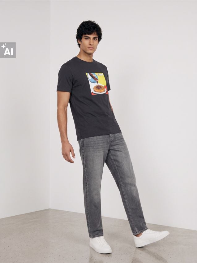 Sinsay - Tricou din bumbac cu imprimeu - negru-antracit