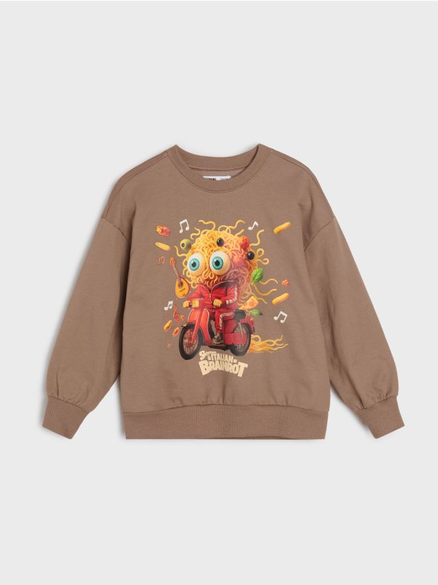 Sinsay - Bluză crewneck cu imprimeu Italian Brainrot Skifidol - cafeniu