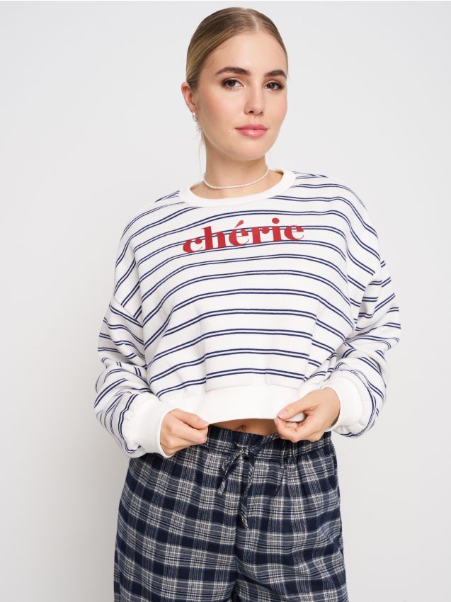 Sinsay - Bluza w paski z napisem - wielobarwny