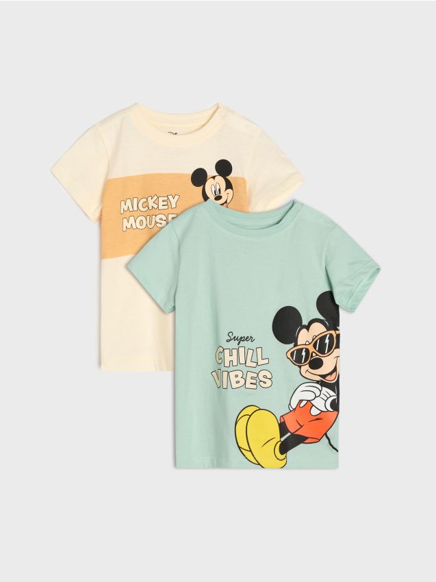 Sinsay - Tricou din bumbac cu imprimeu 2 pack Mickey Mouse - verde-mentă