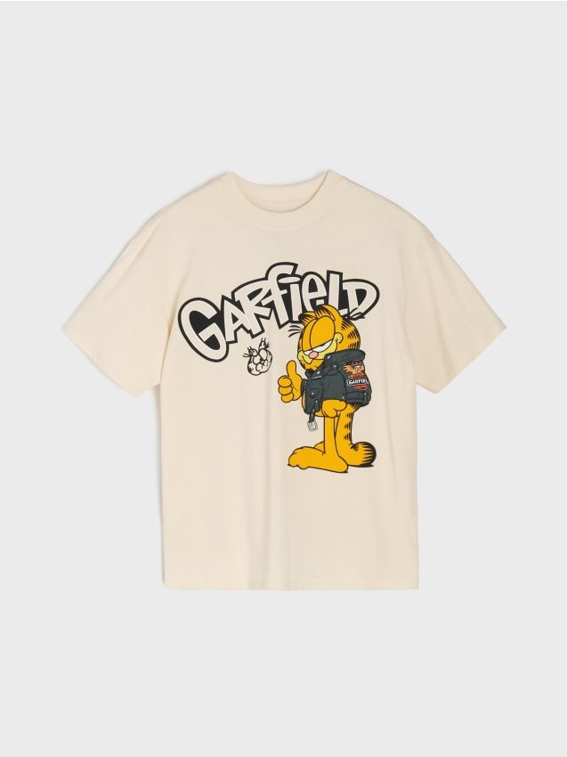 Sinsay - Tricou din bumbac cu imprimeu Garfield - crem