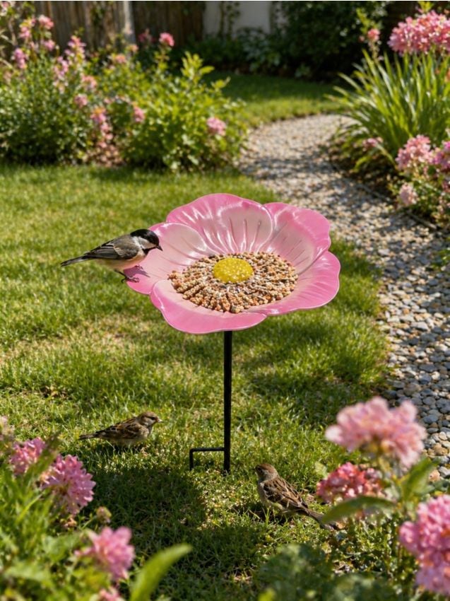 Sinsay - Hranitoare de grădină pentru păsări în formă de floare, cu țăruș pentru fixare în pământ - multicolor