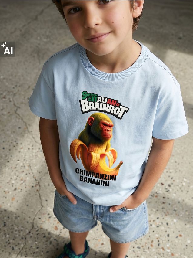 Sinsay - Tricou din bumbac cu imprimeu Italian Brainrot Chimpanzini Bananini - albastru-pal