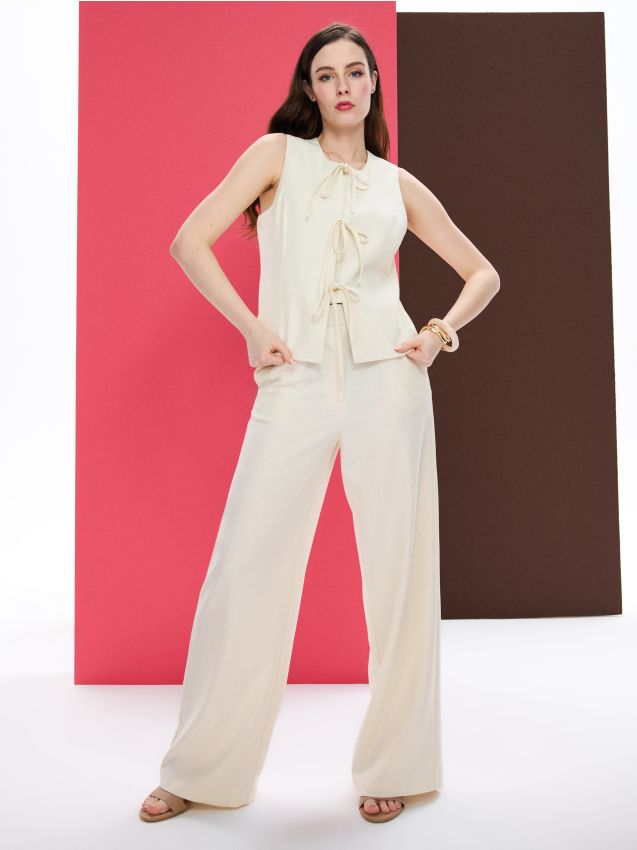 Sinsay - Pantaloni largi cu amestec de in - nude