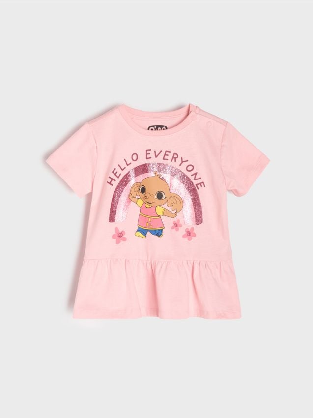 Sinsay - Pamut póló díszes fodrokkal Bing - roz