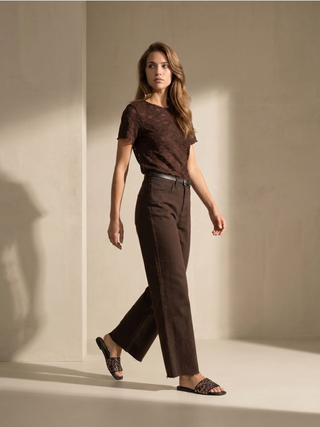 Sinsay - Culotte din denim cu curea - maro