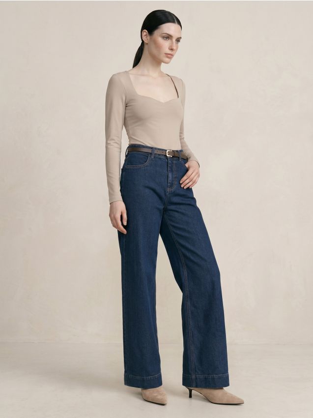 Sinsay - Culotte din denim cu curea - albastru metalizat